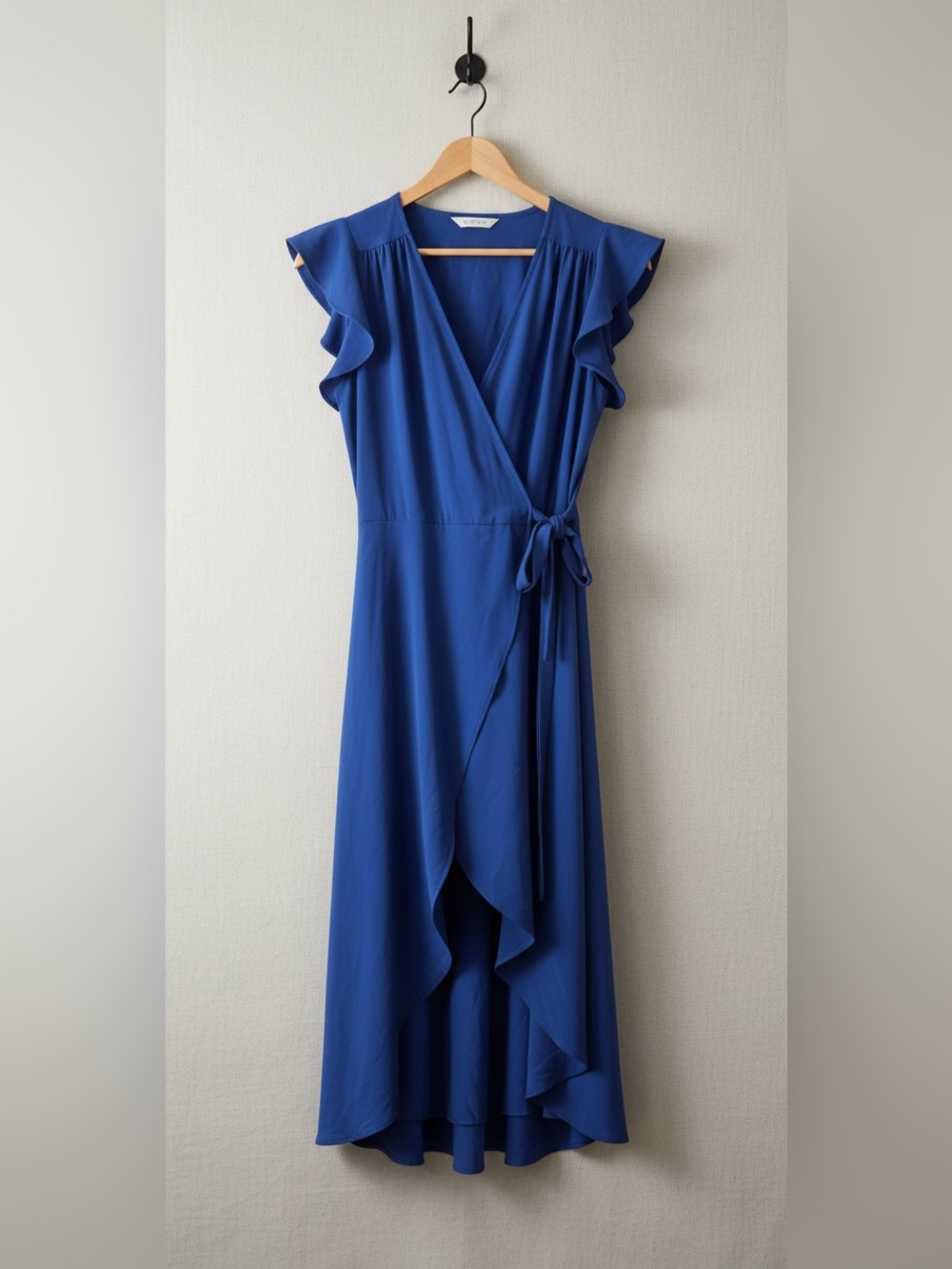 PPLA Royal Blue Flutter Sleeve Wrap Dress High Low Midi Maxi Size M